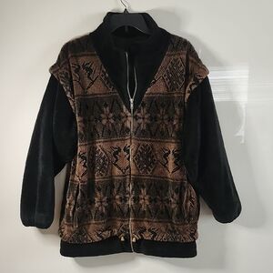 Vintage Fleece Zip-Up Jacket Skiers Neutral Colorway Full Zip Teddy Jacket Cozy